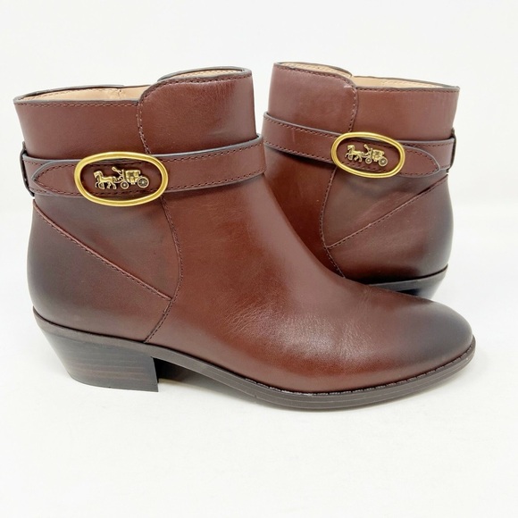 Coach Shoes - Coach Brown Leather Ankle Booties with Gold Buckle